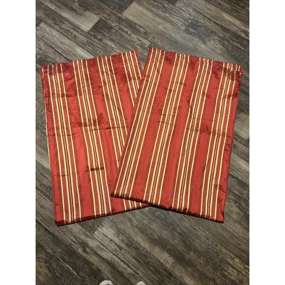 Waverly Home Lined Panels 2 Red Satin Gold Chenille Stripe 54x83 Curtain Drape - Picture 1 of 5